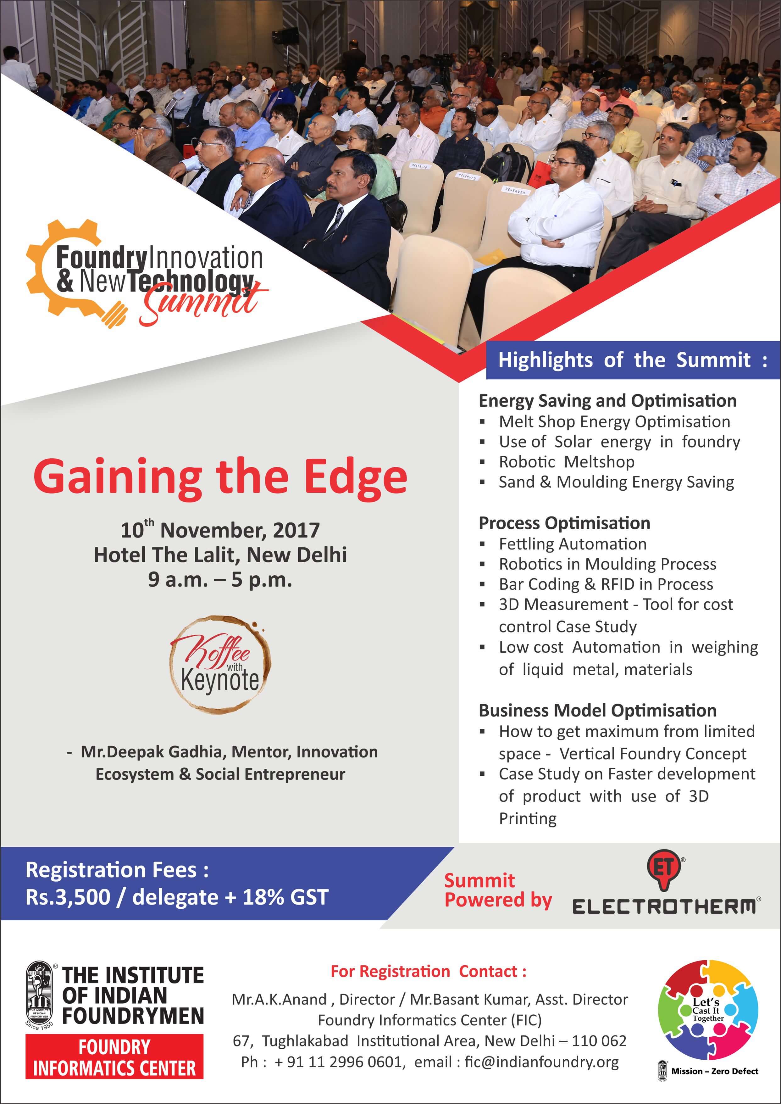 IIF Foundry Innovation & New Technology Summit, 10th Nov. 2017 New Delhi